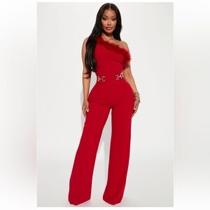 Fiona Feather One Shoulder Jumpsuit